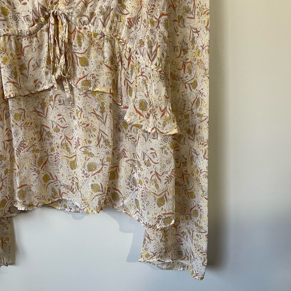 SOLD Free People Uptown Bell Sleeve Blouse Sheer Floral - Picture 3 of 12